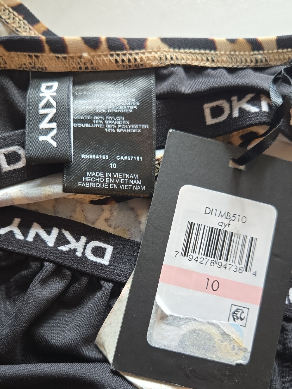 DKNY Animal Leopard Print Cut-Out Bandeau One-Piece Swimsuit Strapless Sz 10 NWT - Picture 8 of 8